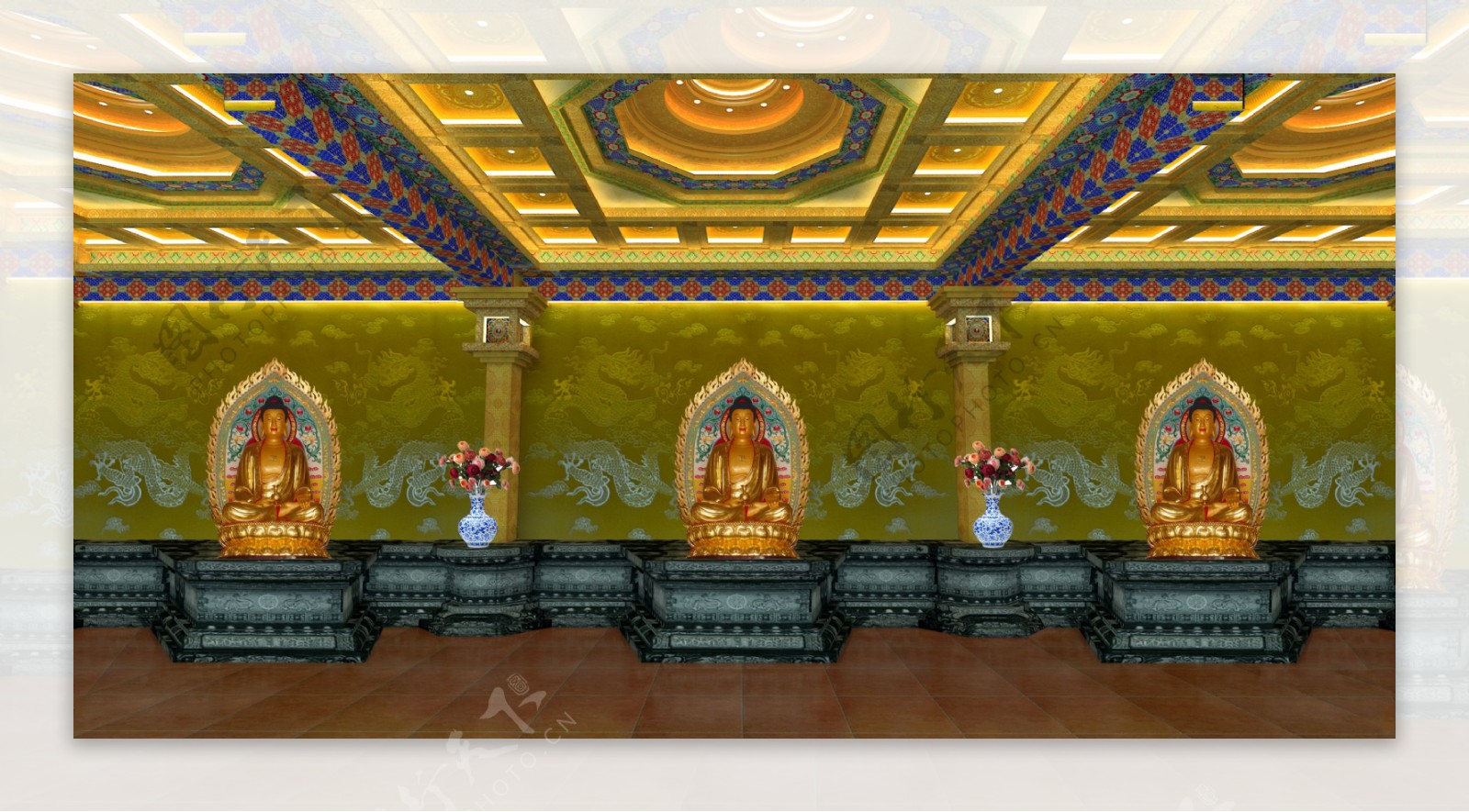 寺庙吊顶3d效果图图片
