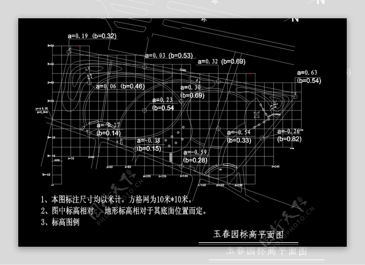 公园广场玉春园标高平面图图片