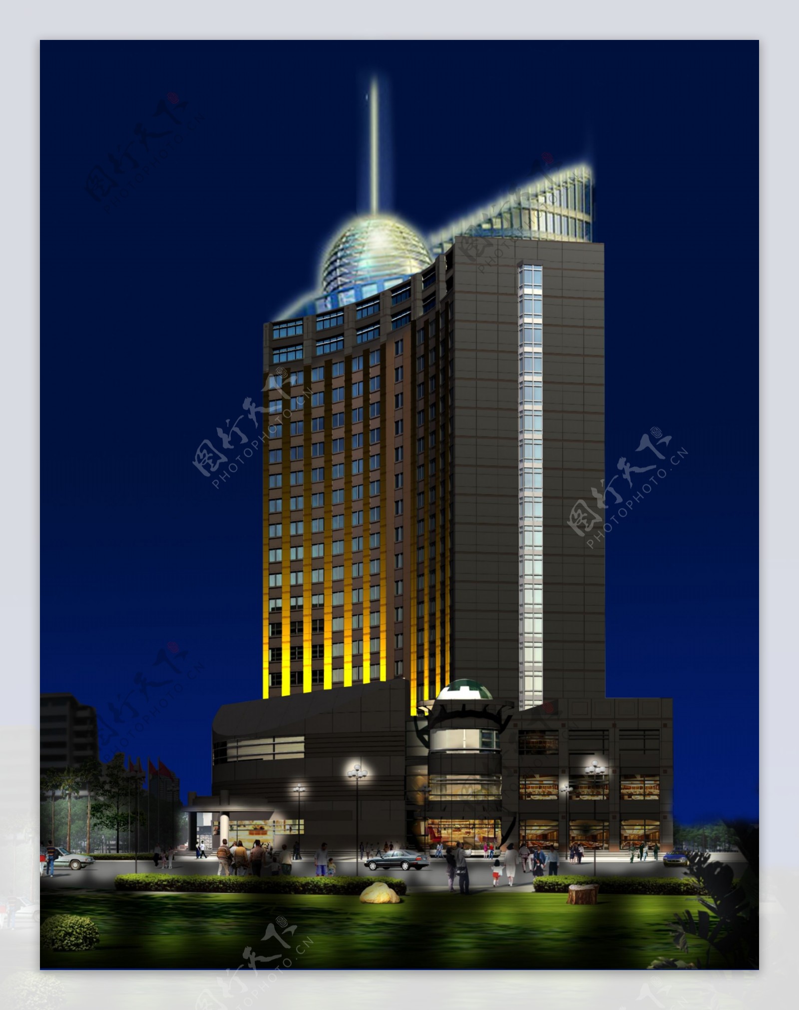 江南大酒店夜景室外景观照明效果图五星级大酒店图片