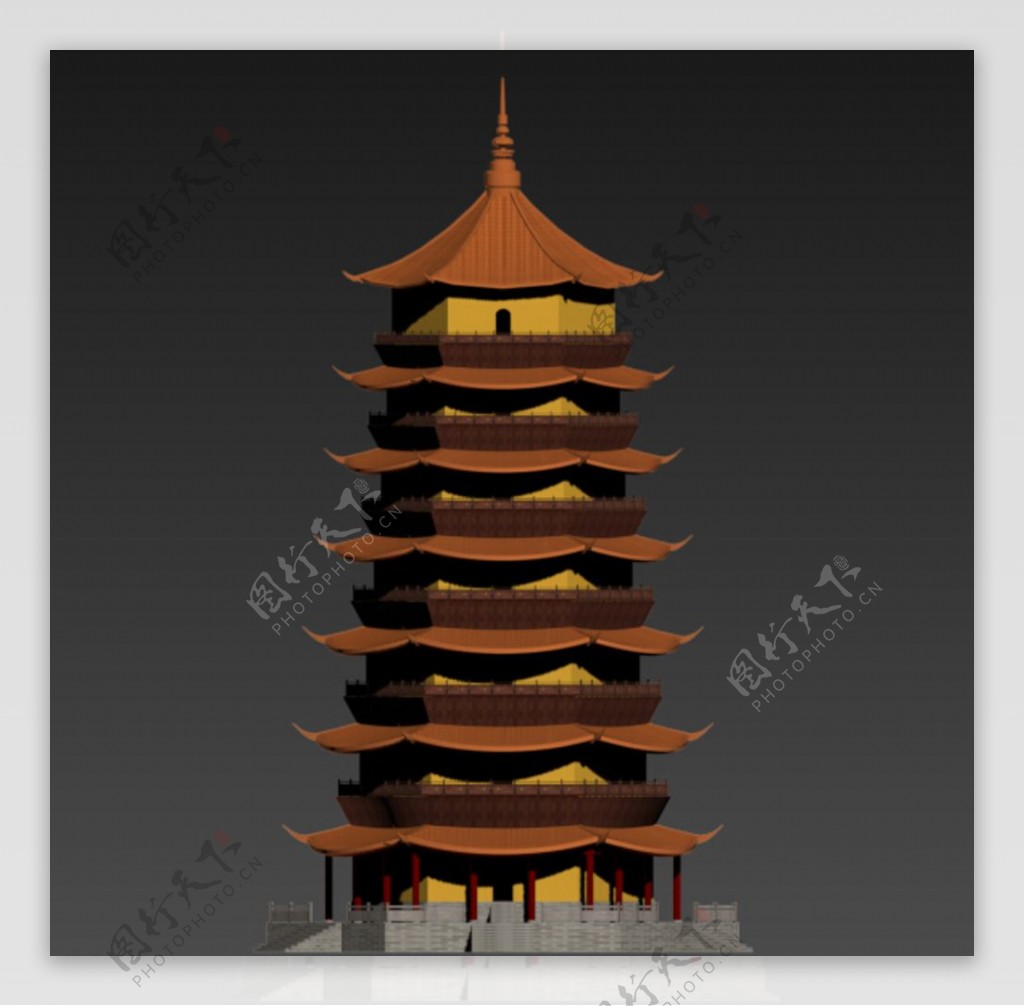 中国古代七层宝塔3D模型图片