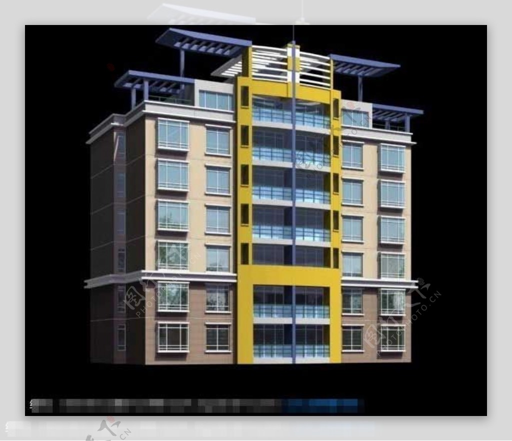 中间镶黄设计城市住宅3d建筑模型