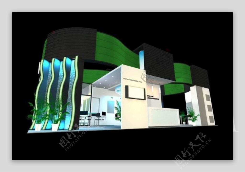 绿色典雅商业展厅设计模型