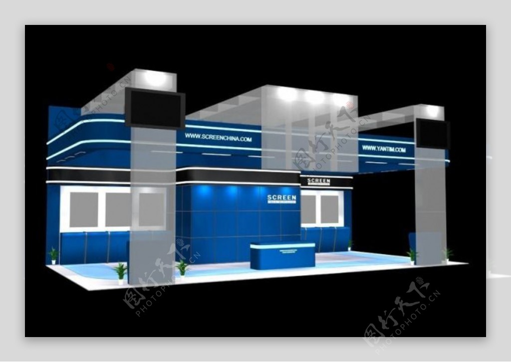 创意蓝色3D商业展厅设计模型