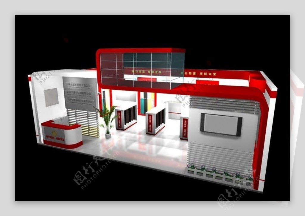 红色展厅效果图3D模板素材