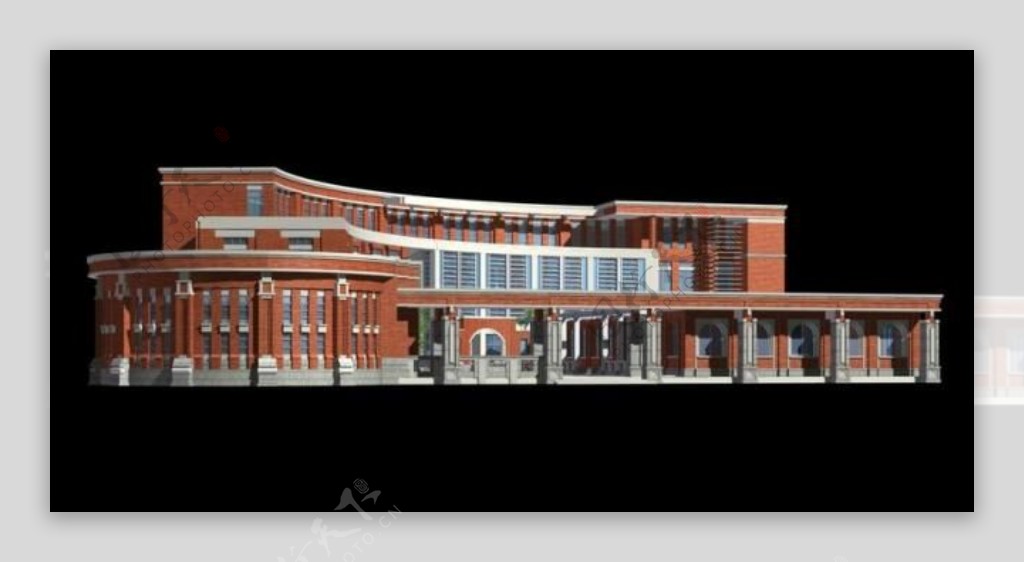 砖红色学校建筑模型