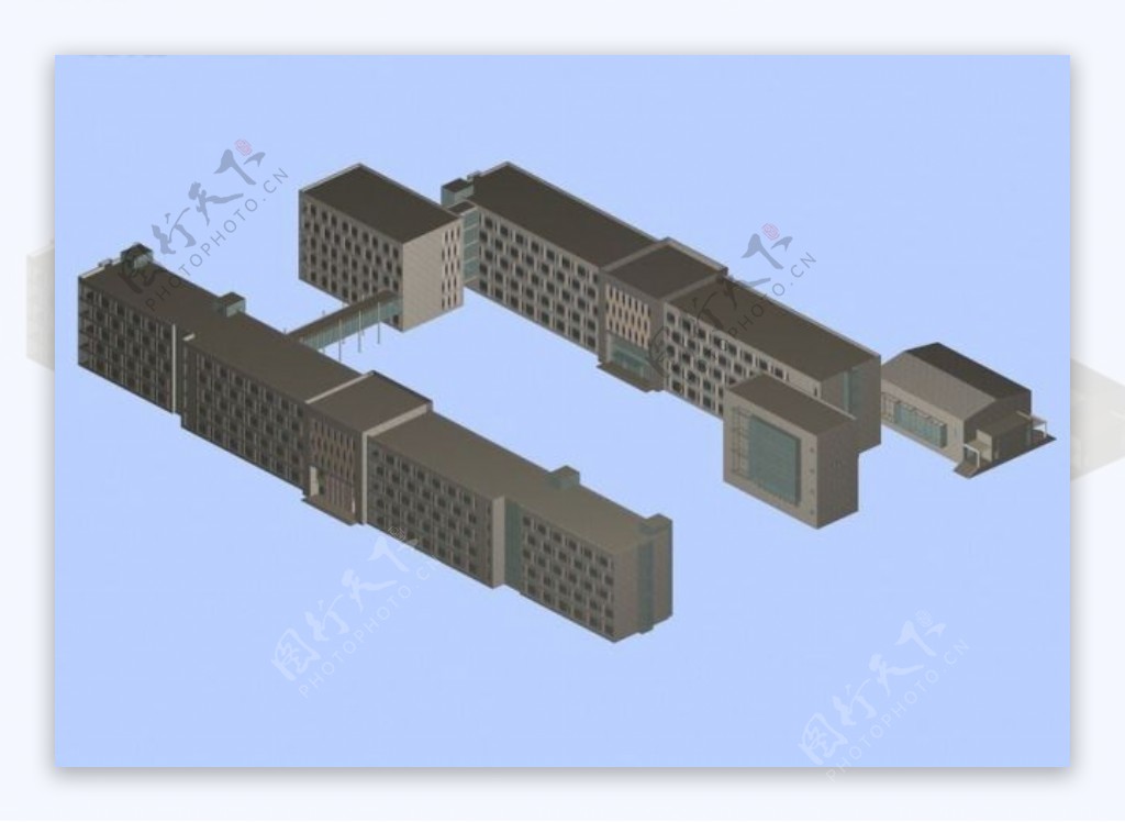 学校长型建筑群3D模型设计