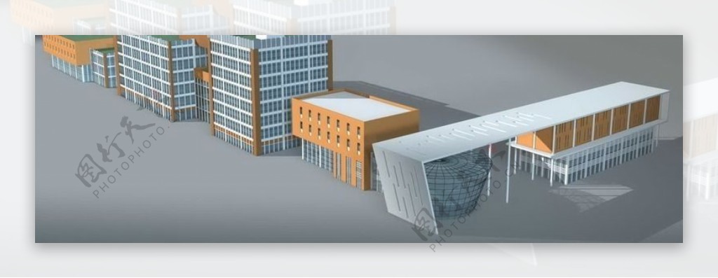 现代规则高层建筑群3D模型图