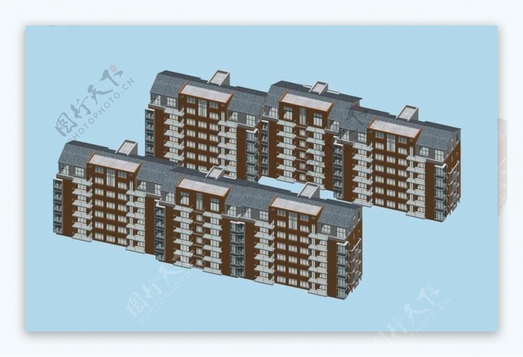 现代联排住宅高层建筑3d模型