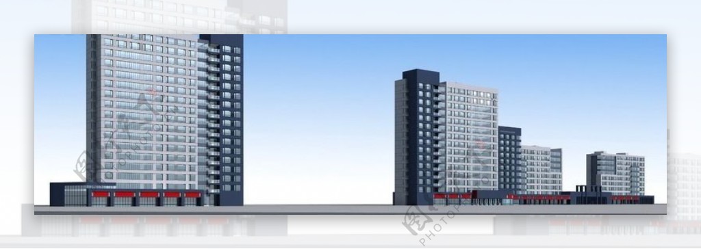 现代商业办公楼高层建筑3D模型图