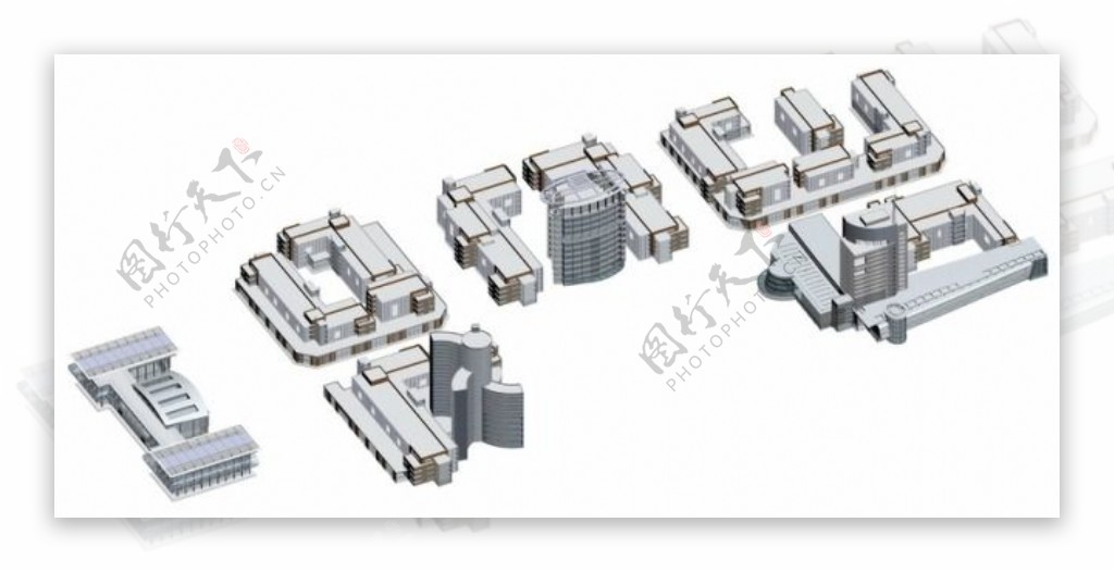 现代时尚群楼规划3D模型