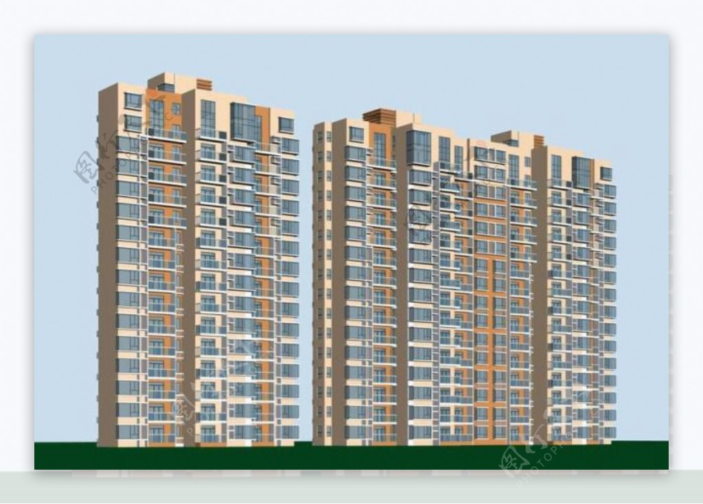 联排式高层住宅建筑3D模型