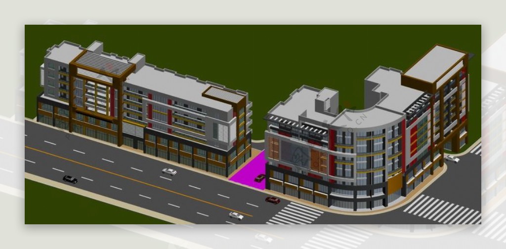 L形商业街建筑3D模型