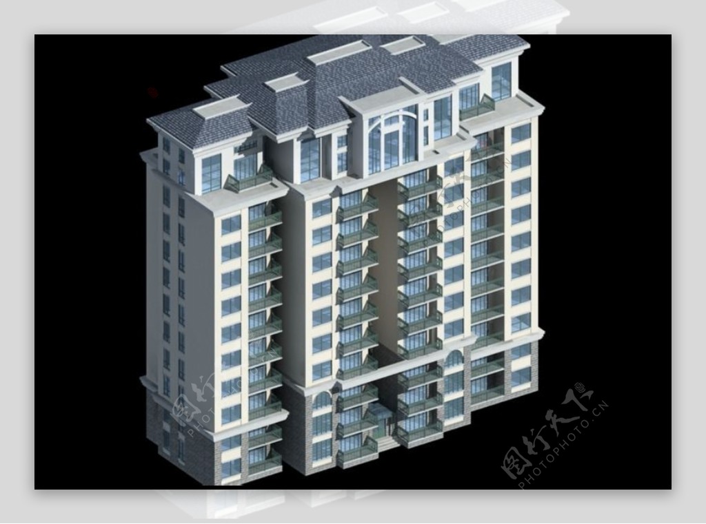 欧式顶十层板式住宅楼模型