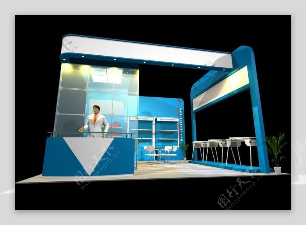 蓝色豪华展厅3D模型效果图