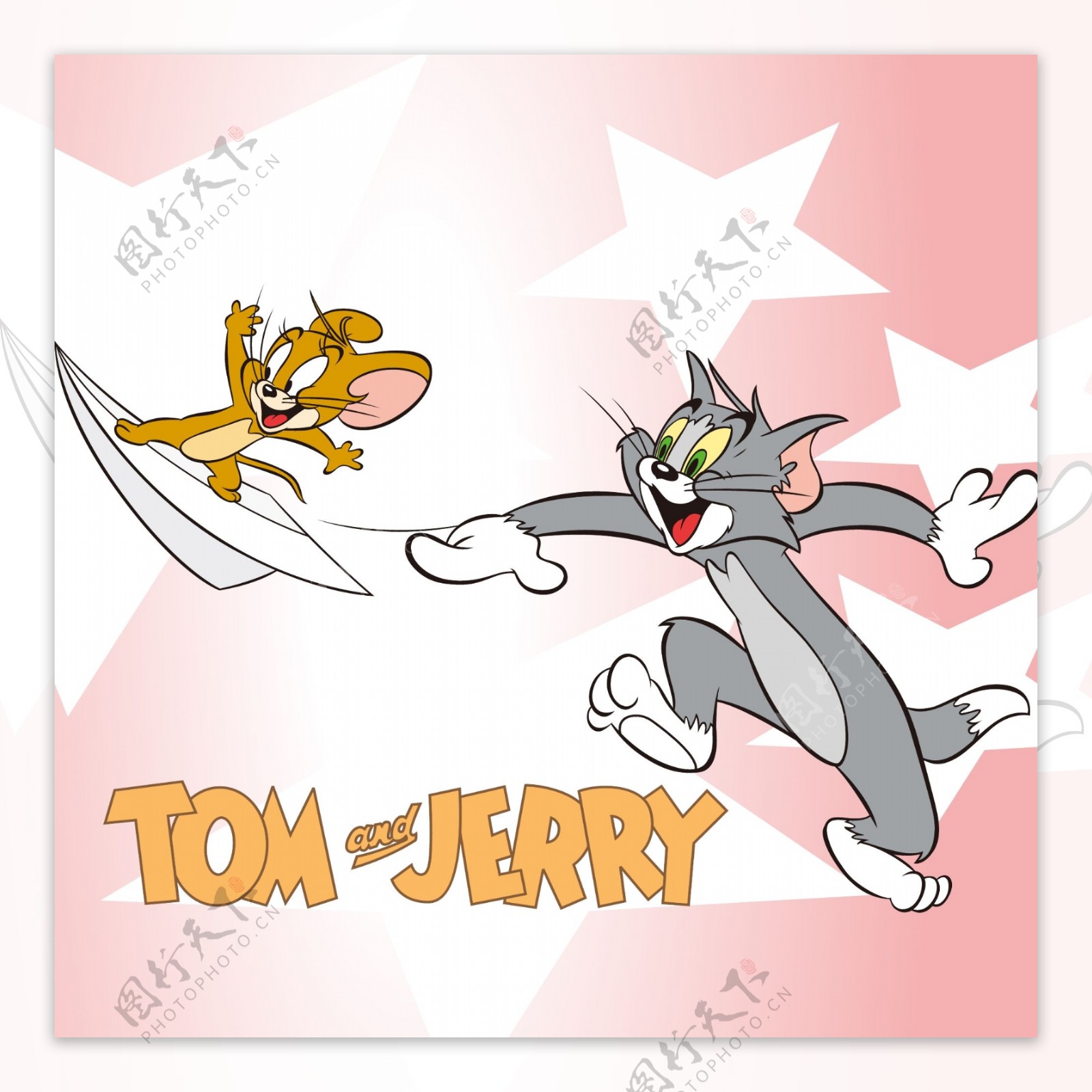 印花矢量图可爱卡通卡通形象猫和老鼠纸飞机免费素材