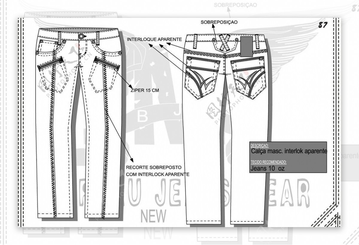 牛仔裤设计手稿开骨冚车线图片