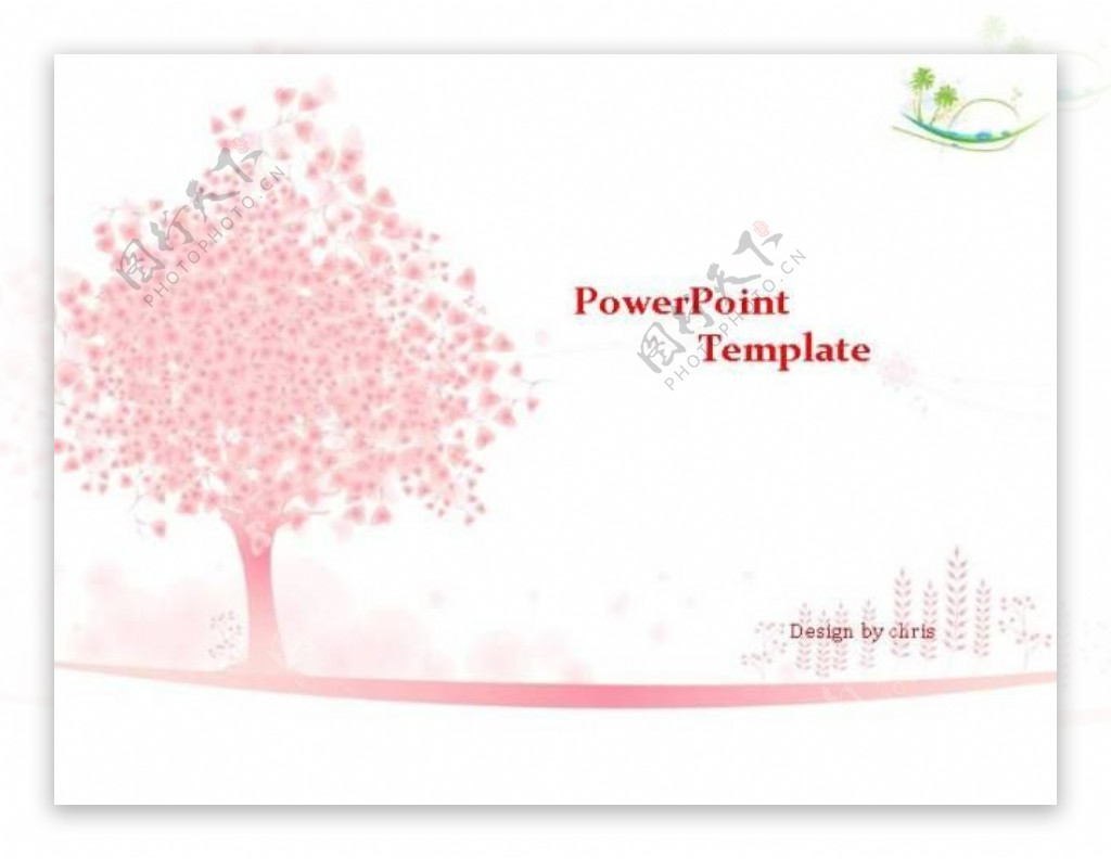 粉红色小树PPT模板