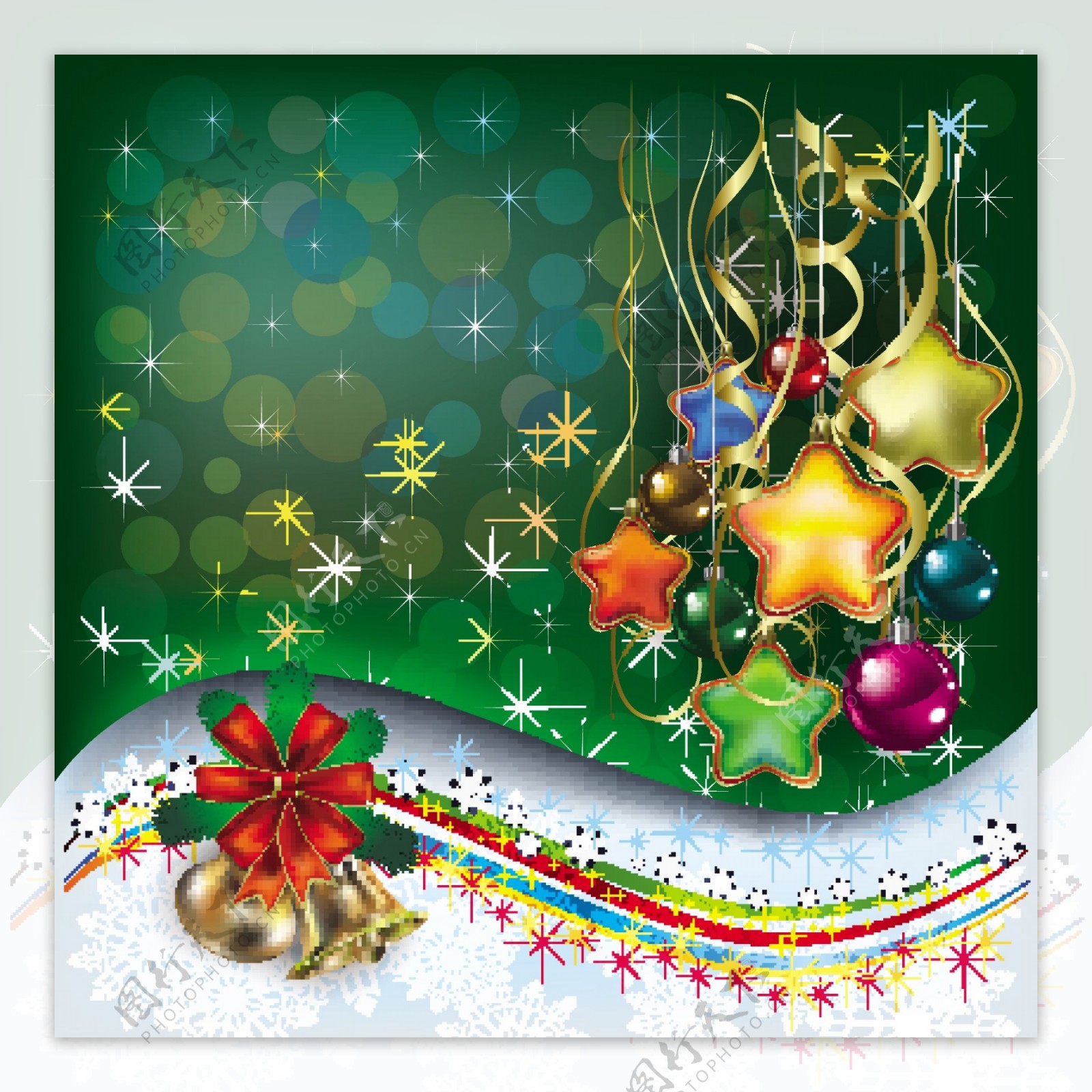 矢量素材精美星星和铃铛圣诞背景