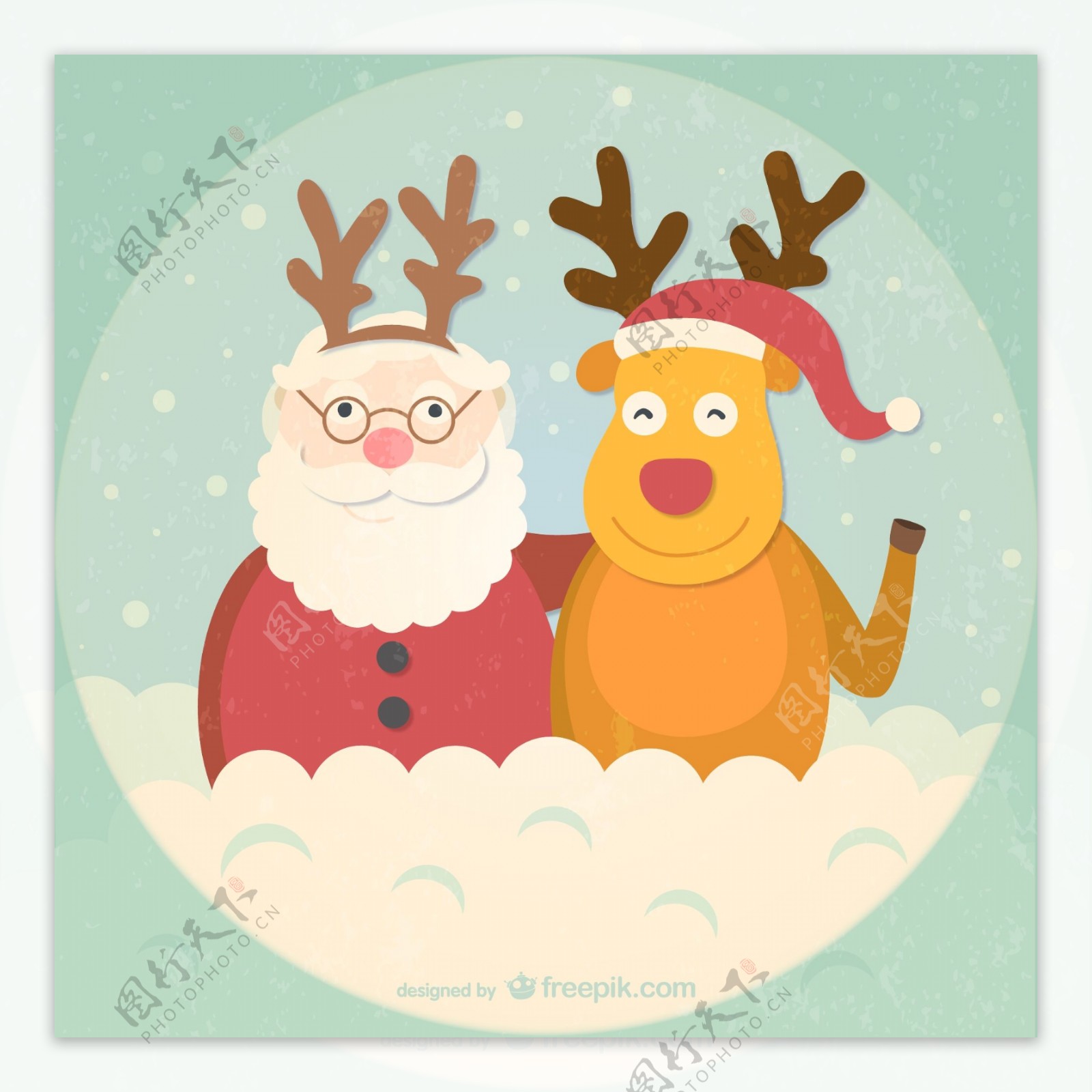 童趣圣诞老人与麋鹿背景