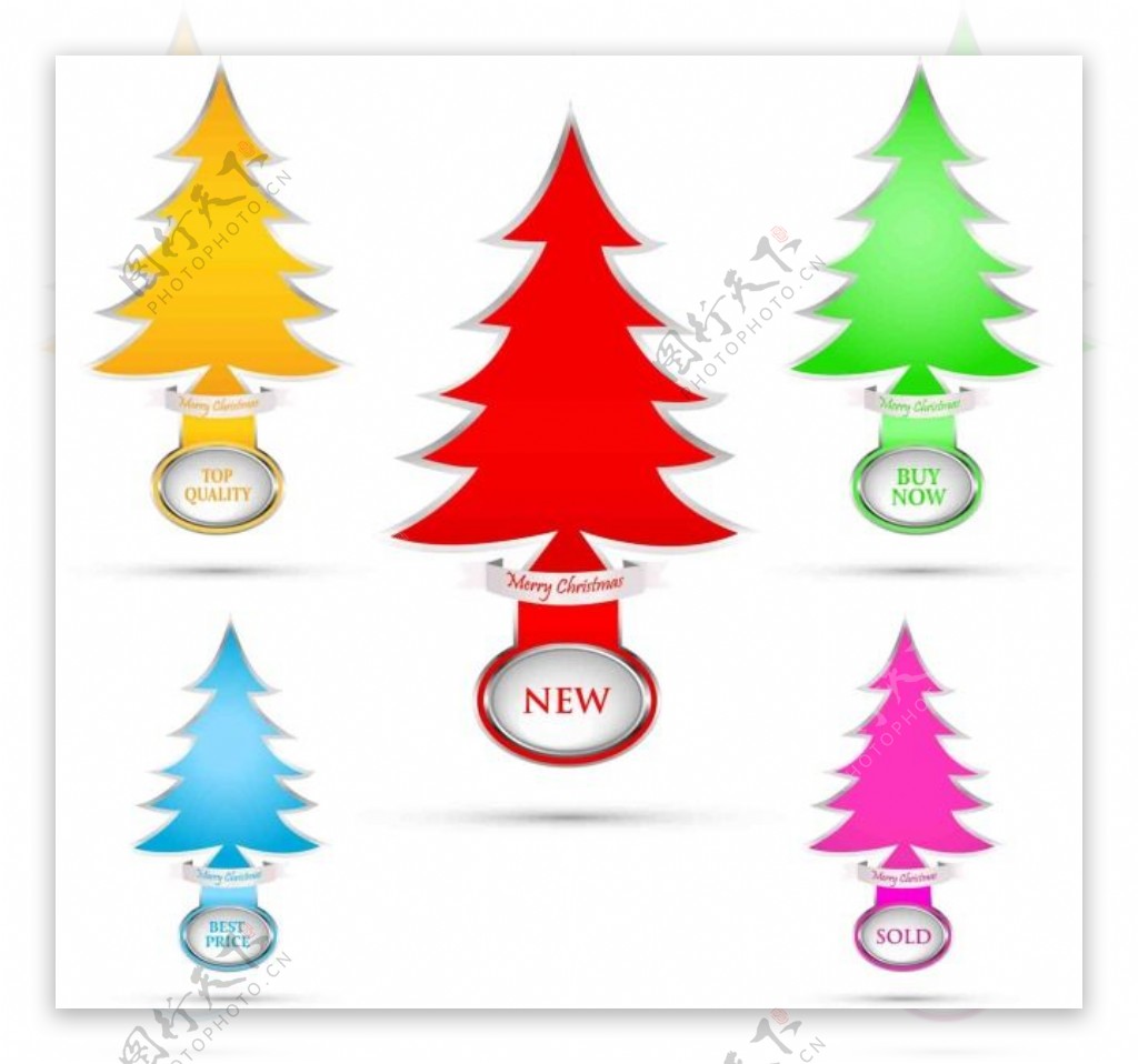彩色圣诞树吊牌矢量素材