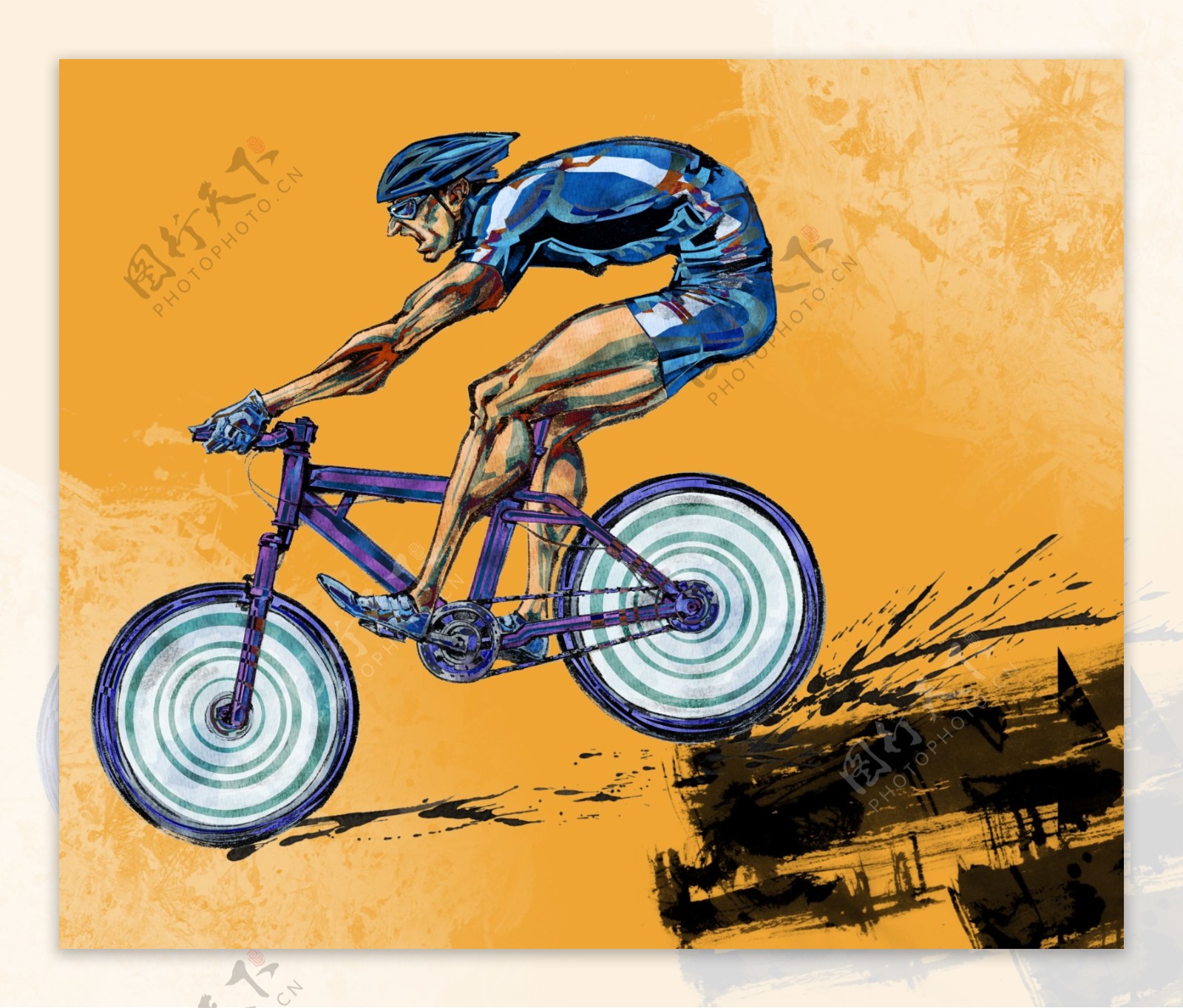 手绘人物自行车运动员图片