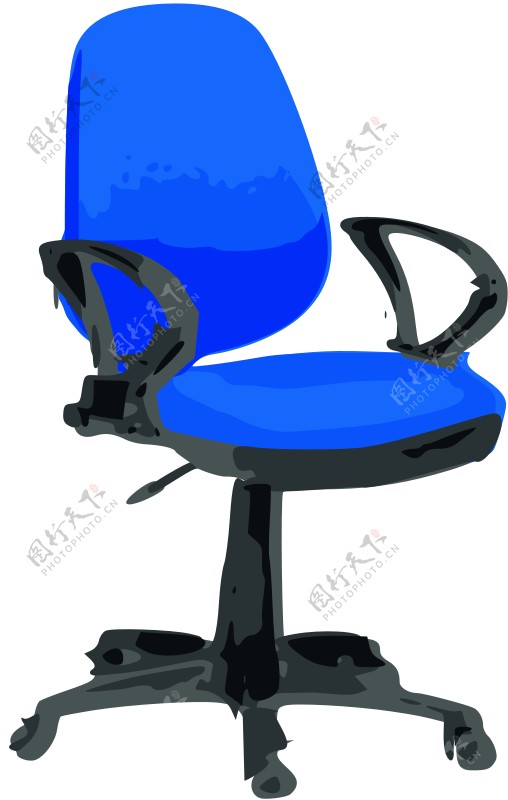 办公椅的蓝色带轮子的
