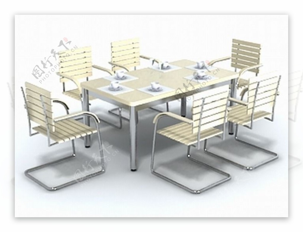 6座餐桌椅组合3D模型