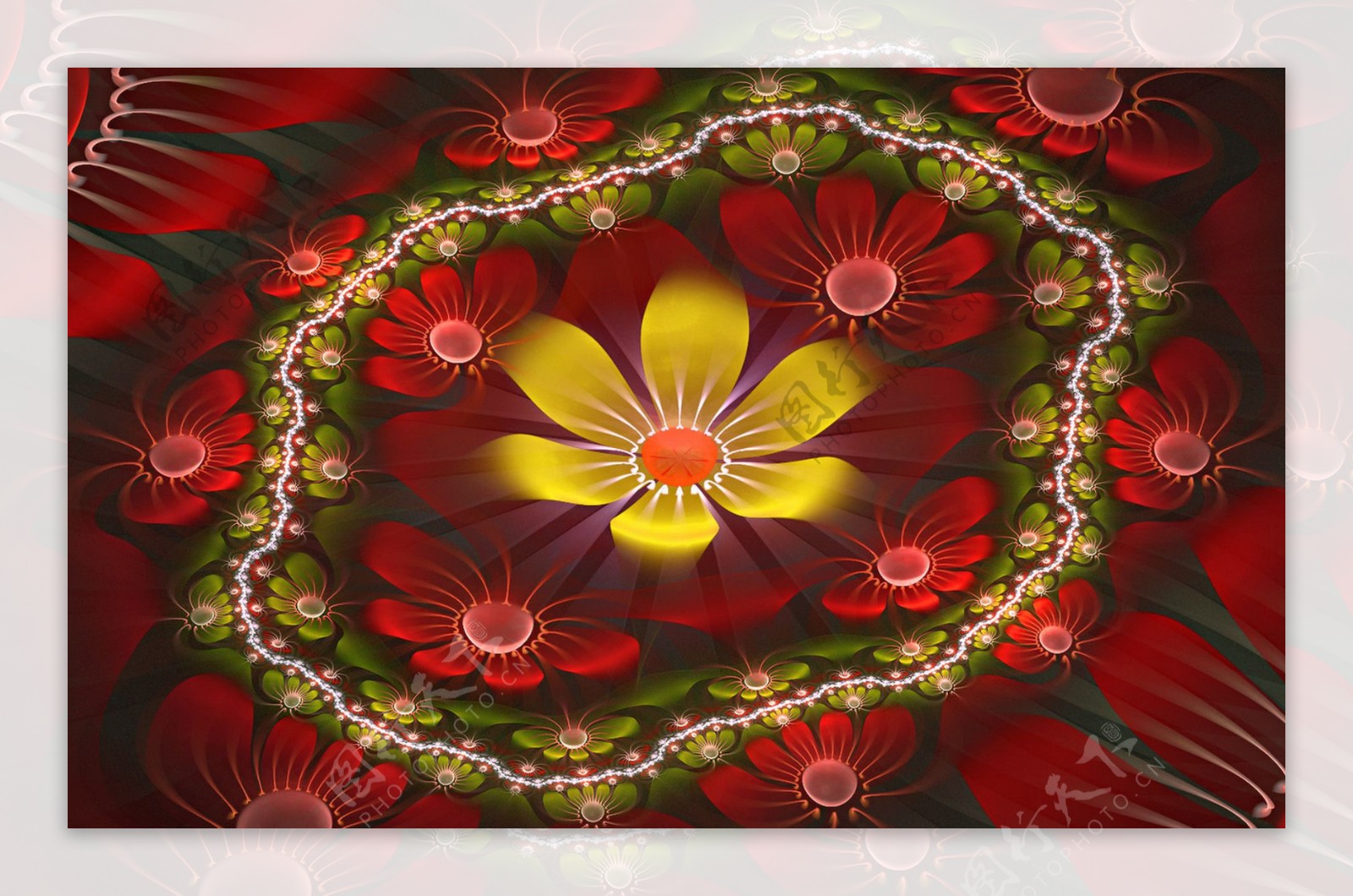 惊艳无比的红花群黄蕊数字分形花