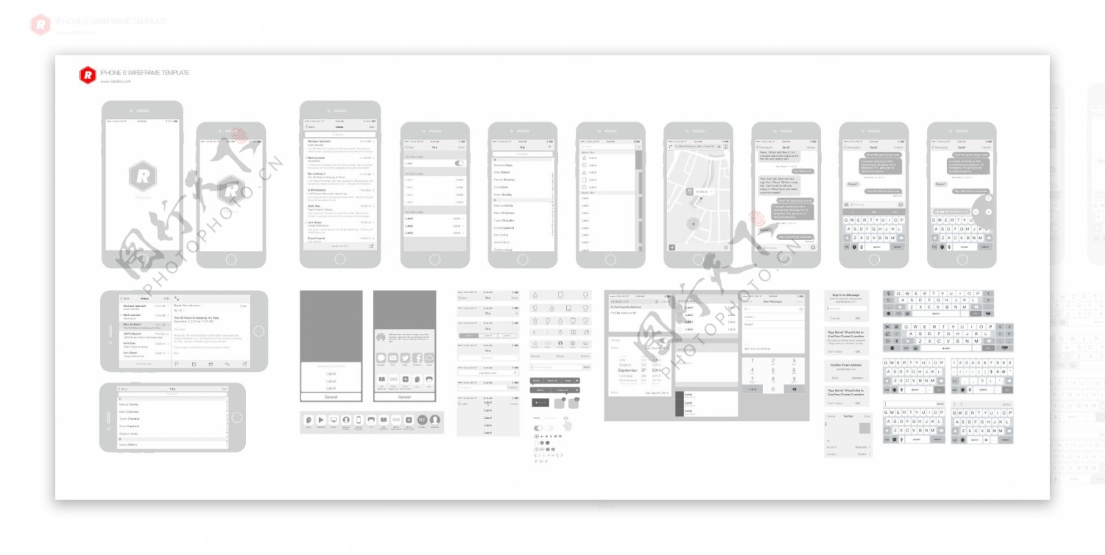 免费的iPhone6矢量线框图界面