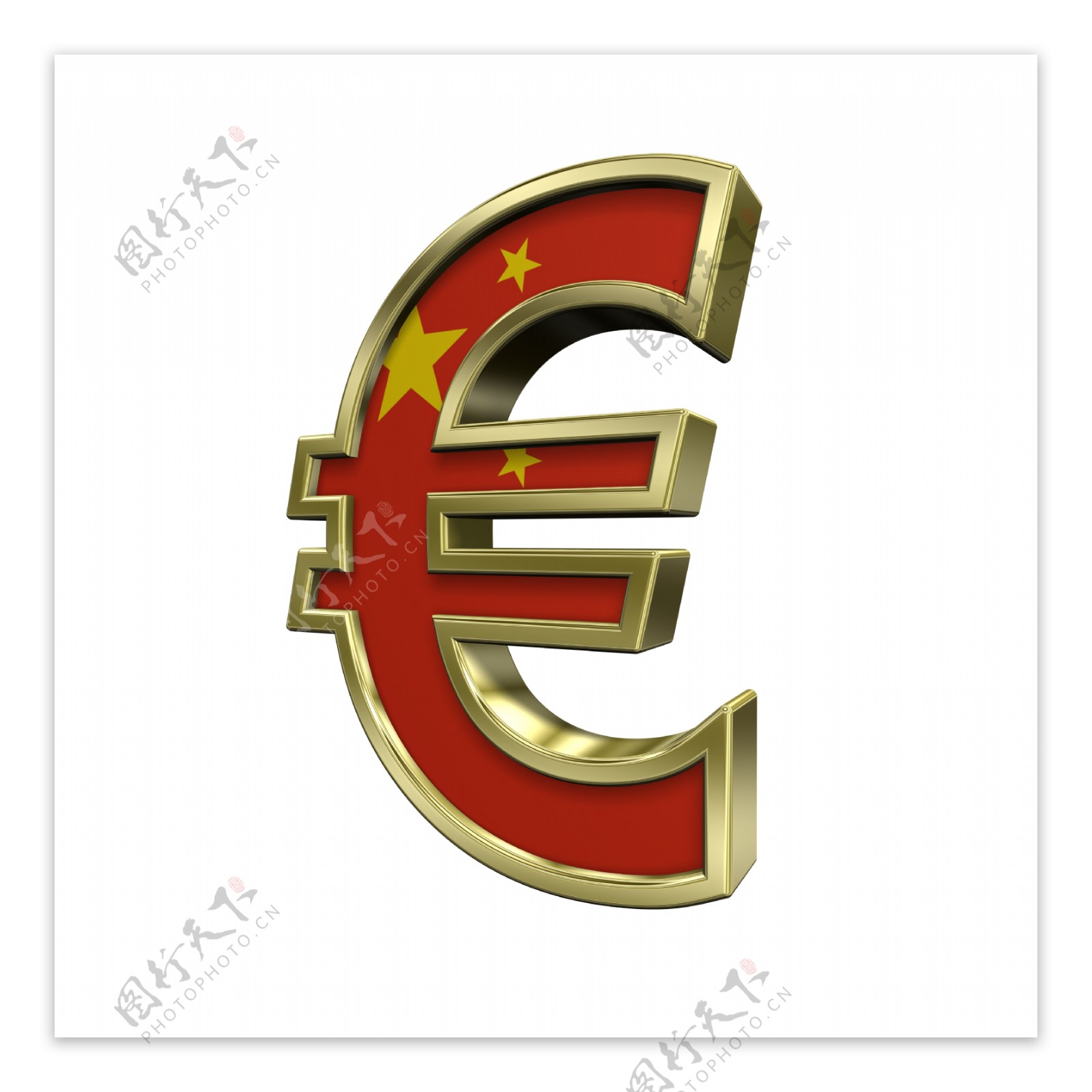 黄金的欧元与中国签署的旗帜白色隔离