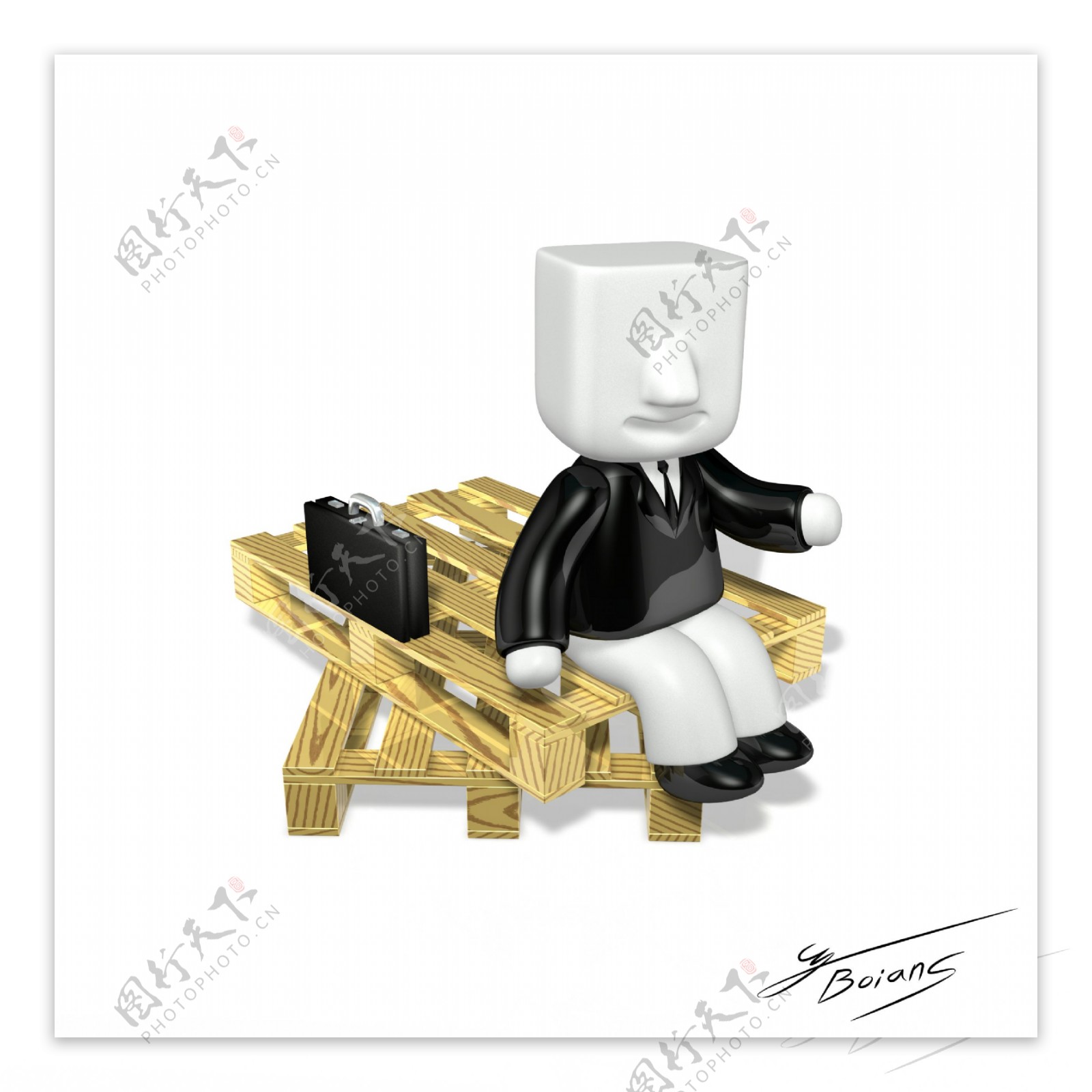 3D模型小人坐在椅子上休息