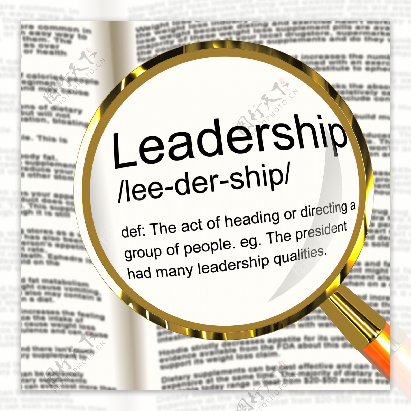 领导的定义放大显示主动管理和业绩