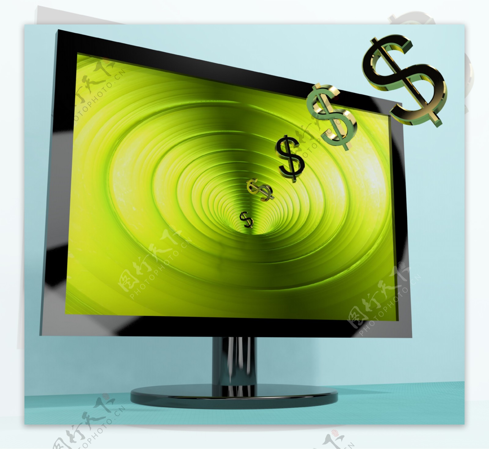 美元的符号来自屏幕显示货币财富收益或在线赢得的钱