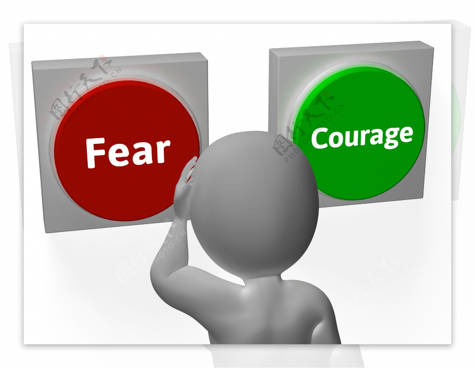 恐惧的勇气按钮显示恐怖或无所畏惧