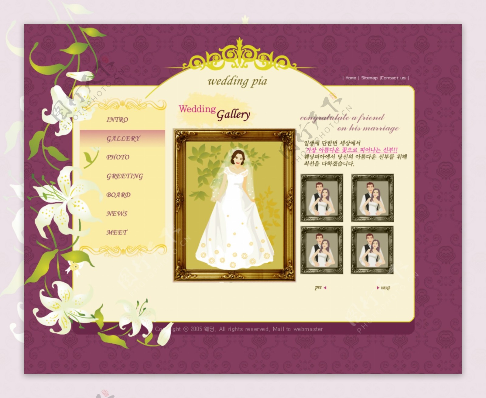 婚纱展示紫色网站模板
