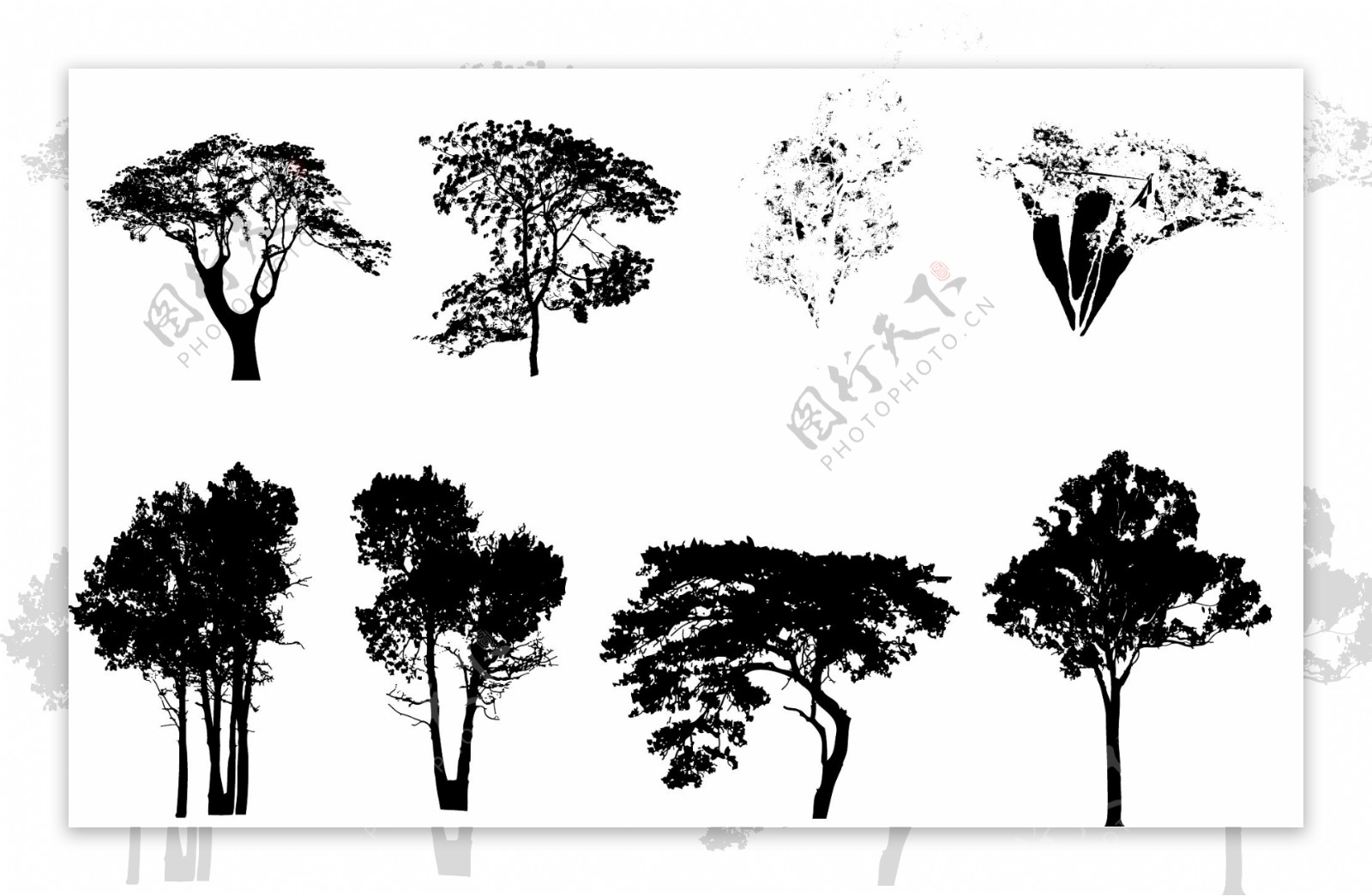 黑白树木剪影矢量图