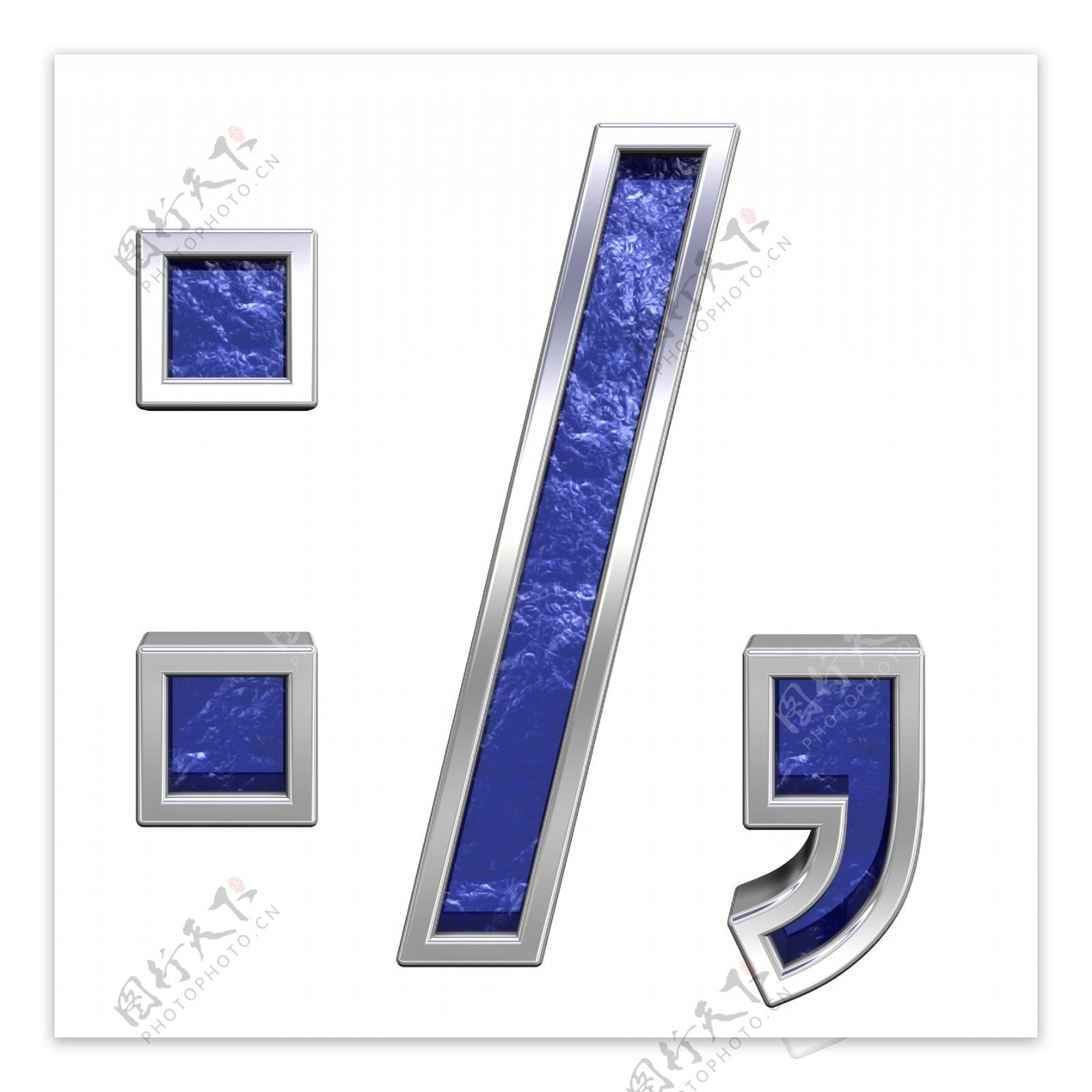 冒号分号期逗号字符集的蓝色玻璃铸造