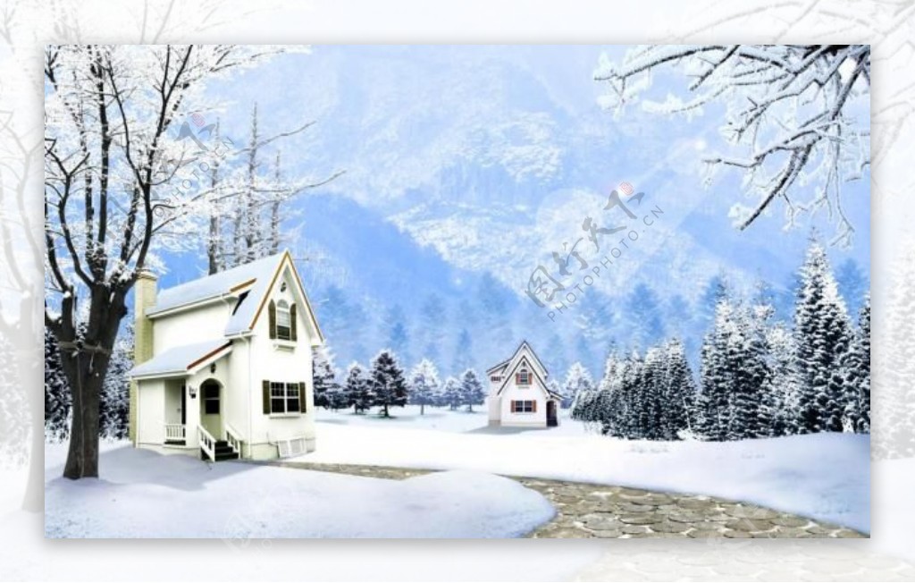 白雪皑皑冬季郊外雪景图片