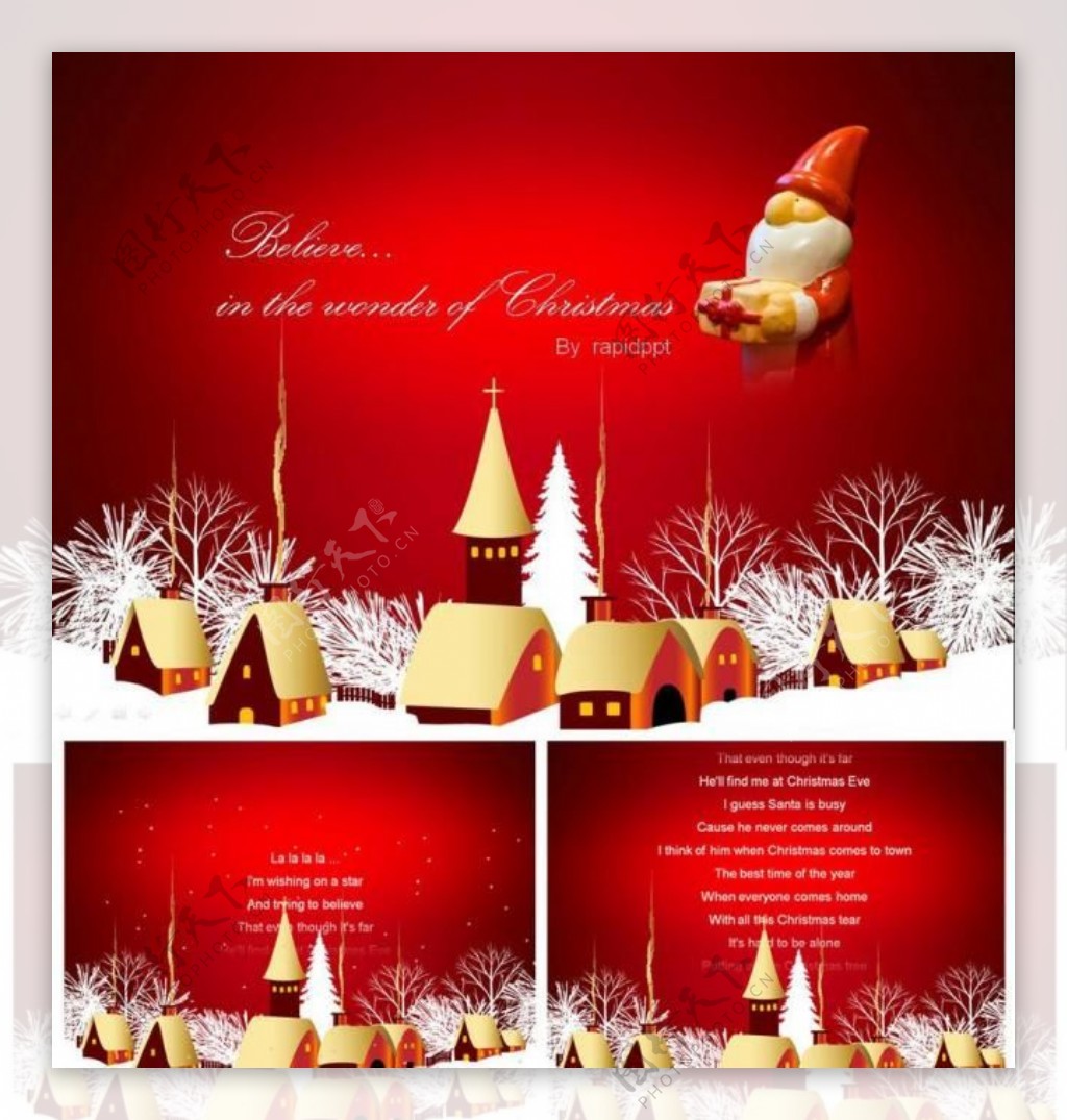 美妙圣诞音乐红色ppt模板图片