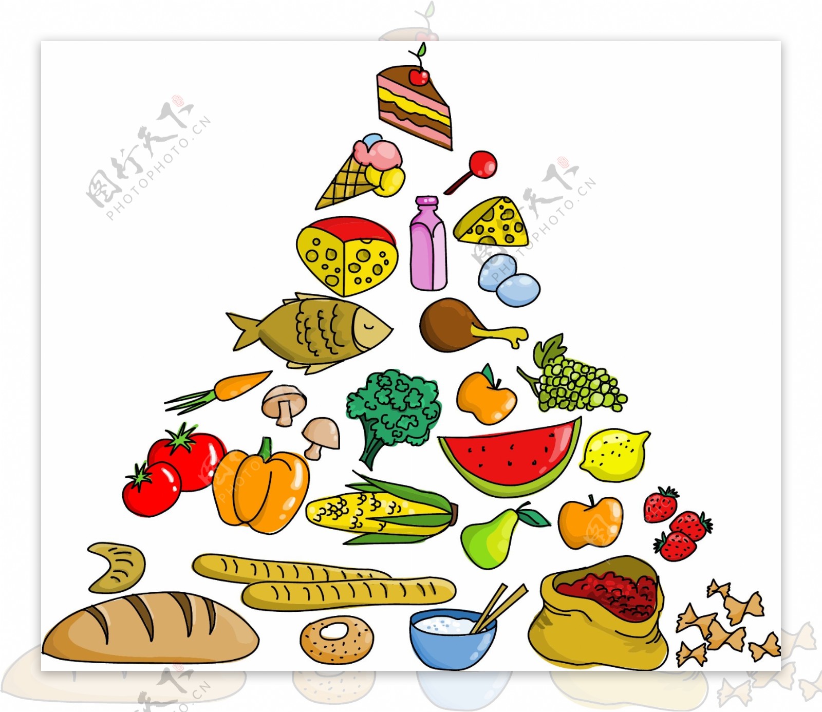 矢量食品水果图案金字塔设计