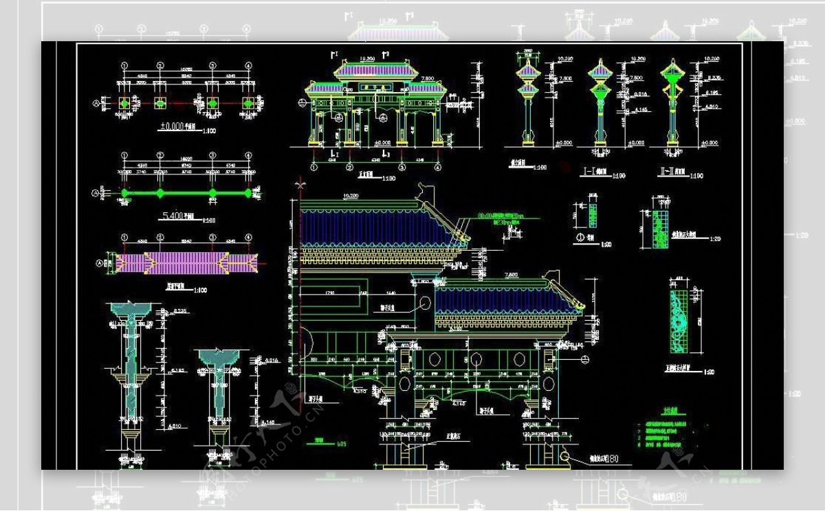 砖石古建牌楼建筑图牌坊