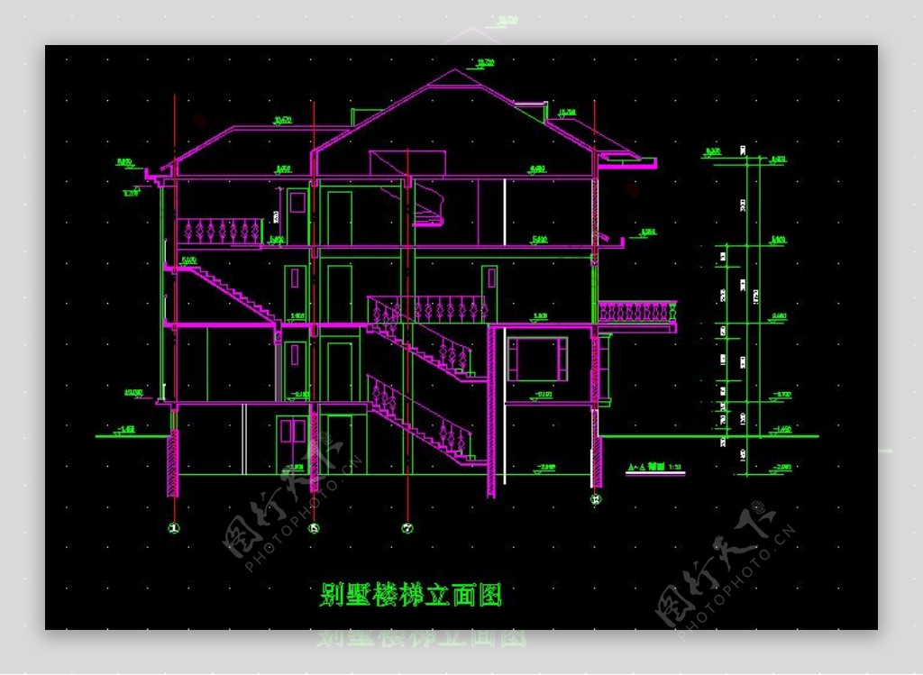 别墅室内整体楼梯立面图