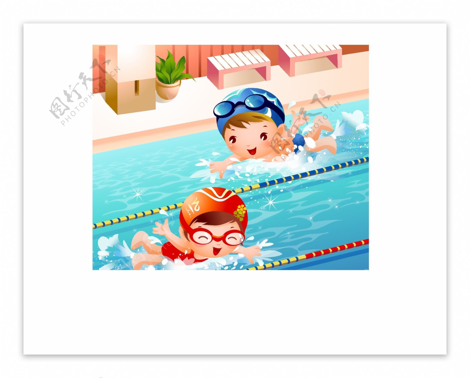 卡通小女孩学游泳gif动图下载-包图网
