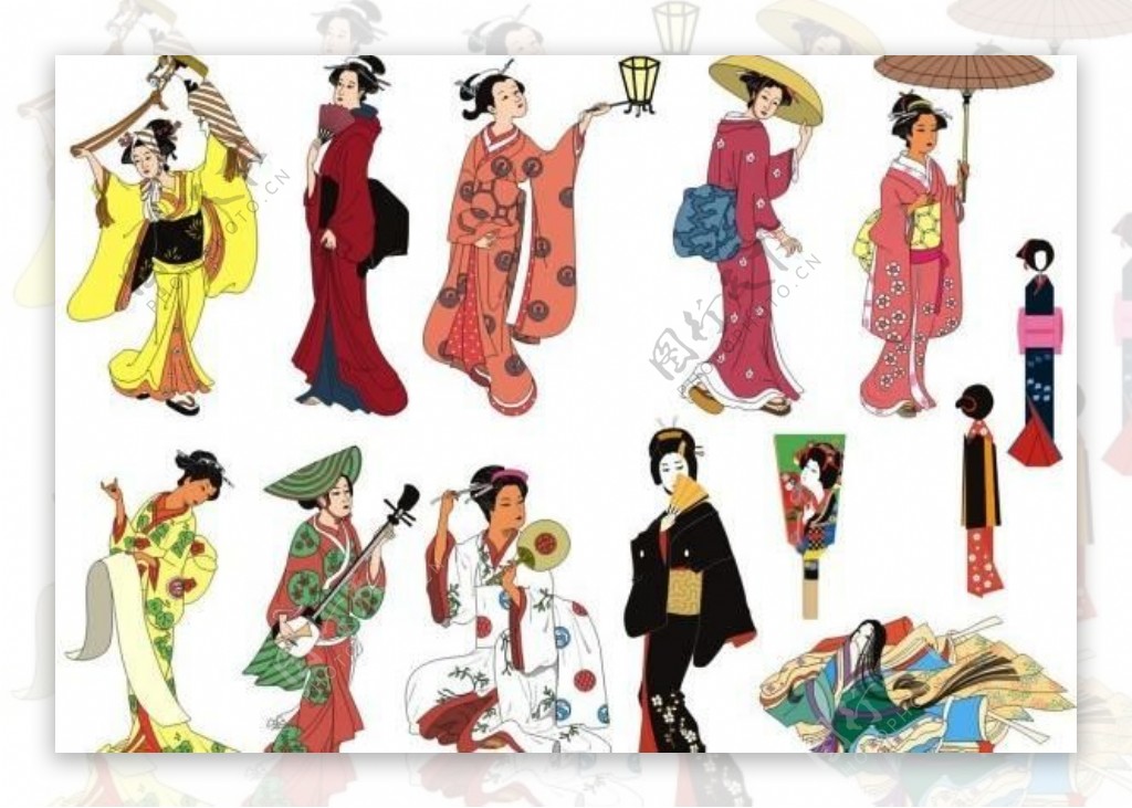 CDR格式和服的日本女性矢量素材
