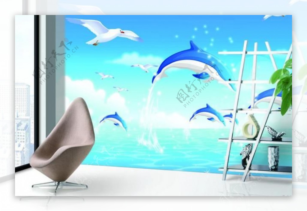 海豚壁画图片