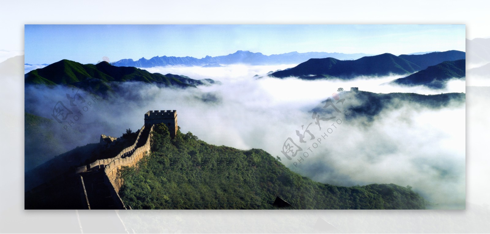 长城八达岭城墙群山石梯自然景观风景云海云雾景色奇景风景风光