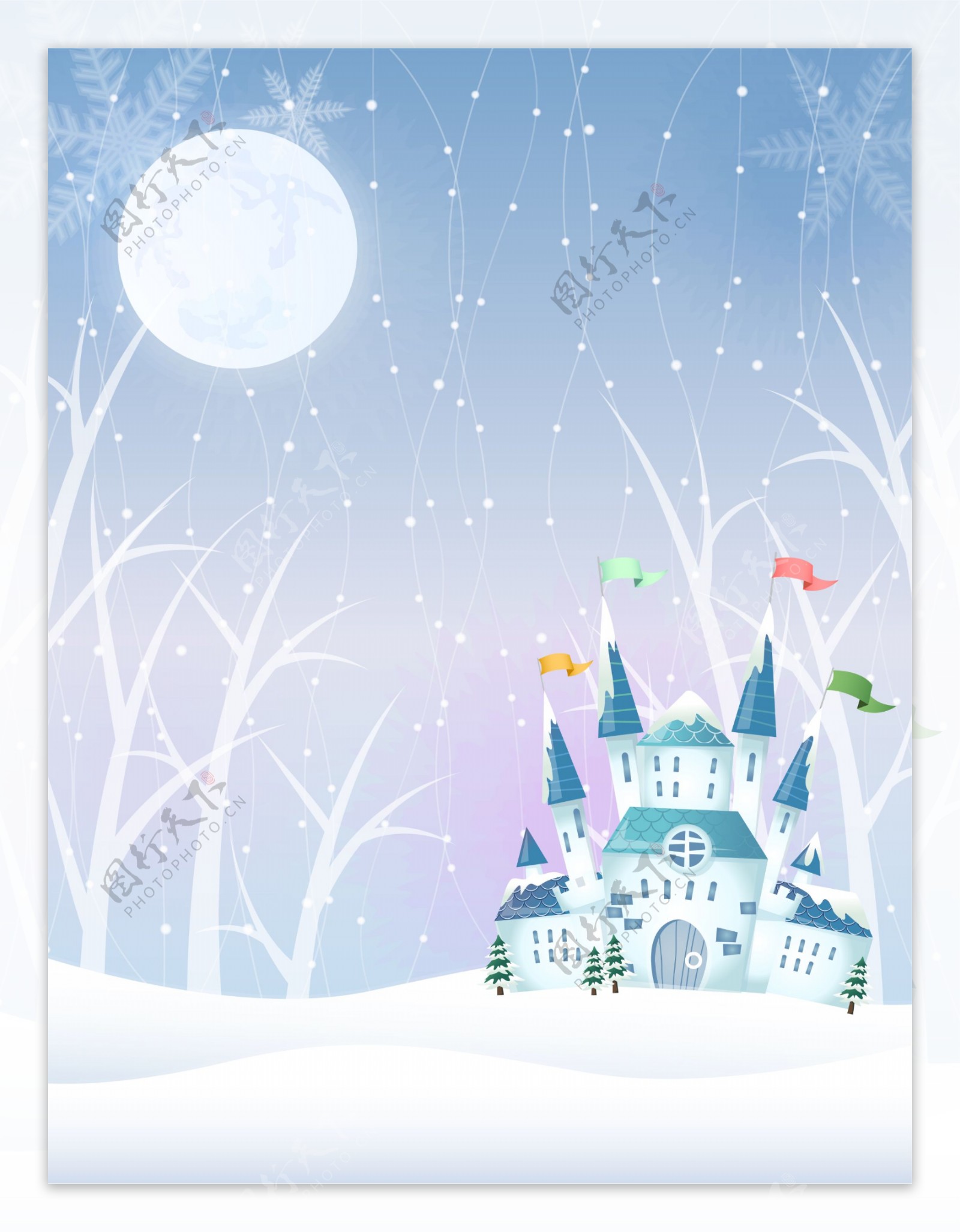 冬季雪景城堡移门彩绘图案