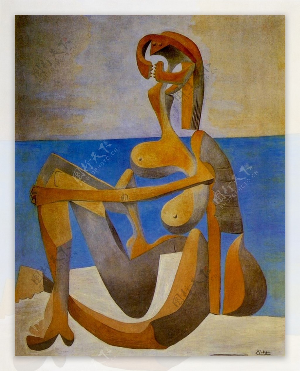 1930Baigneuseassiseauborddelamer西班牙画家巴勃罗毕加索抽象油画人物人体油画装饰画