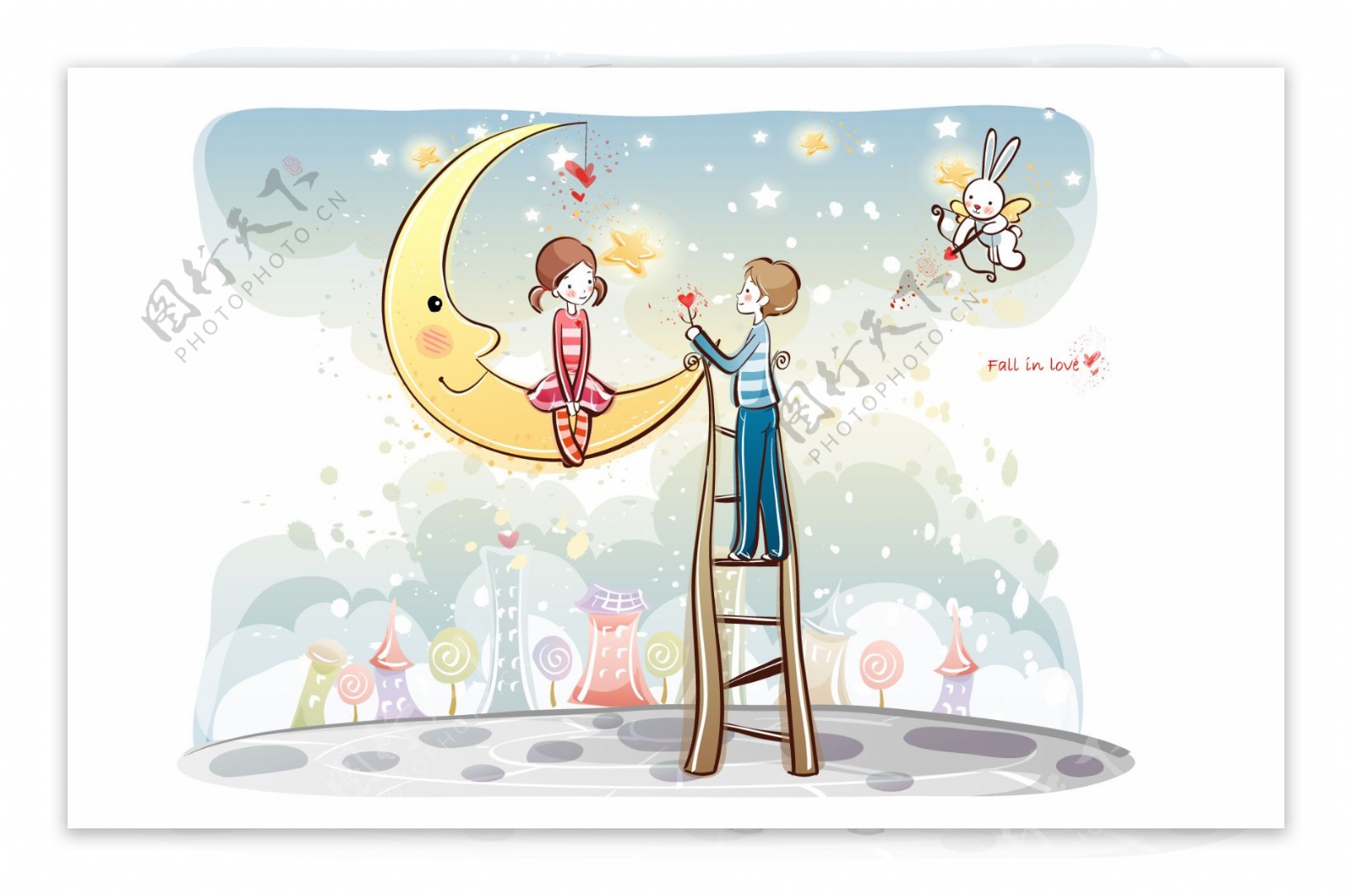 高清卡通情侣月亮之恋图片