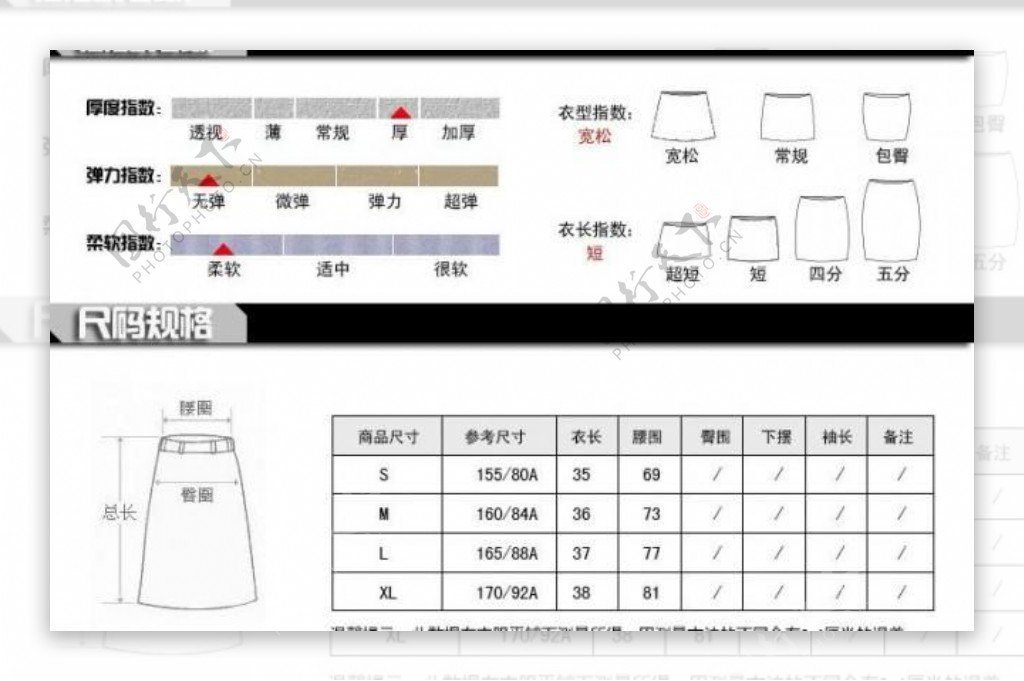 淘宝女装宝贝详情商品信息和尺码表模板图片